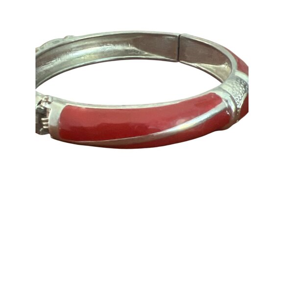Set of 2 Vintage Clamper Bangle Bracelets Silver Tone Brown Red Enamel Estate 7" - Picture 3 of 4